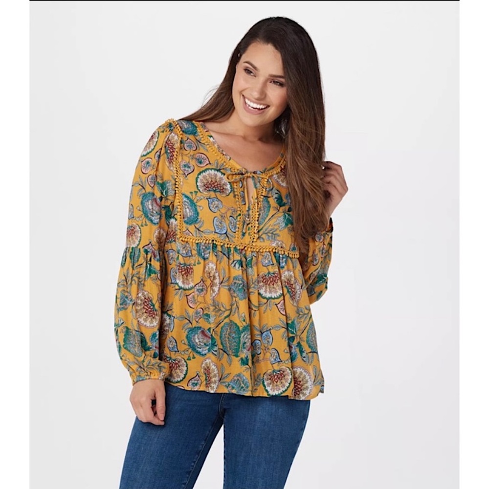 Haute Hippie | Tribe 'Avery' Peasant Blouse with Tie Neck Detail, size 2X